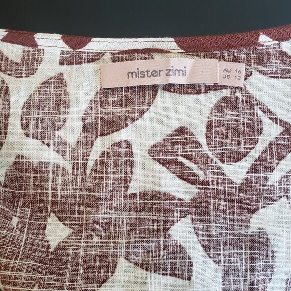 Mister Zimi Australia Top Blouse Viscose Linen Floral Cinnamon White Size US 12 - Picture 7 of 7